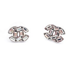 Chanel Silver CC  Baguette Stud Piercing Earrings