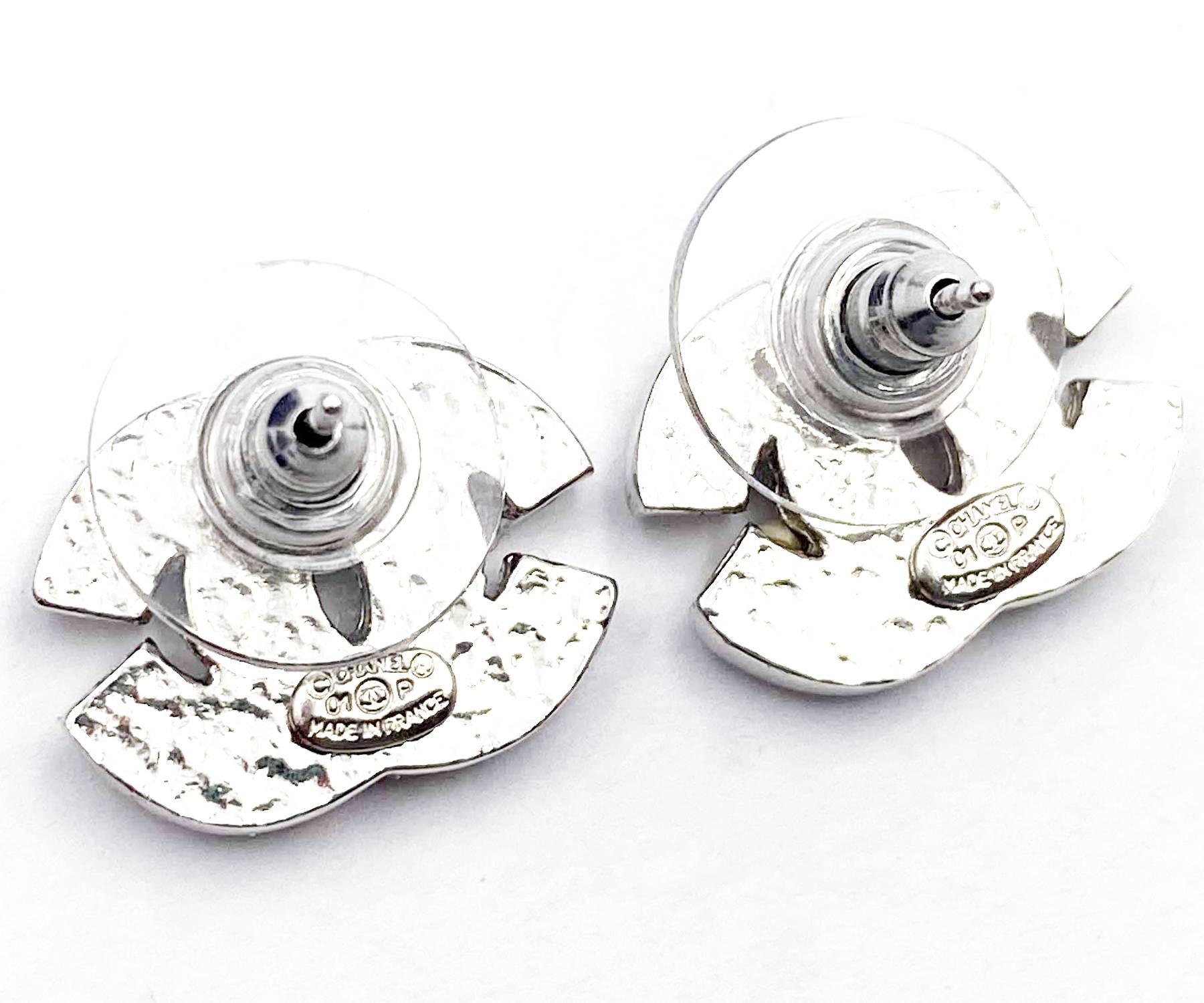 Chanel Silver CC  Baguette Stud Piercing Earrings In Excellent Condition In Pasadena, CA