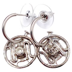 Chanel Silver CC Big Snap Hoop Piercing Earrings