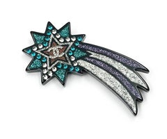 Chanel Silver CC Black Blue Glitter Shooting Star Large Brooch