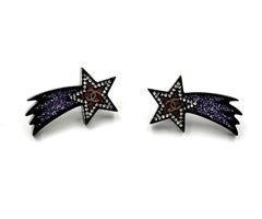Chanel Silver CC Black Purple Glitter Shooting Star Piercing Orecchini