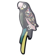 Chanel Silver CC Colorful Parrot Brooch
