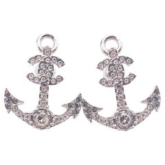 Chanel Silver CC Crystal Anchor Piercing Earrings