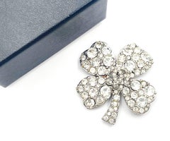 Chanel Silver CC Crystal Clover Leaf Brooch