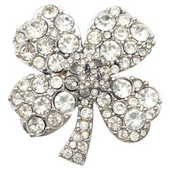 Chanel Silver CC Crystal Clover Leaf Brooch