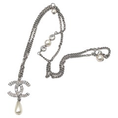 Chanel CC Crystal Pearl Pendant Necklace at 1stDibs