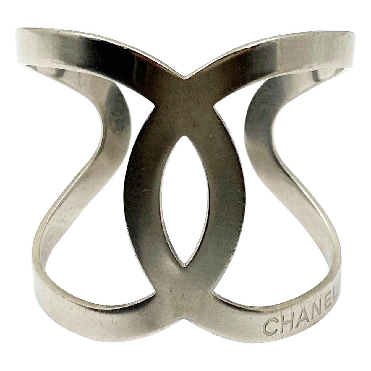 Chanel Silver CC Curve Large Cuff