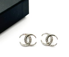 Chanel Silver CC Dubai Moonlight Crystal Piercing Earrings