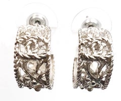 Chanel Silver CC Filigree Cutout Hoop Piercing Earrings
