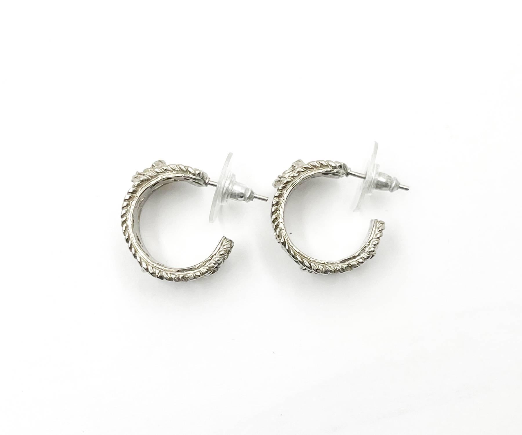 Women's Chanel Silver CC Filigree Cutout Hoop Piercing Earrings 