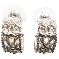 Chanel Silver CC Filigree Cutout Hoop Piercing Earrings