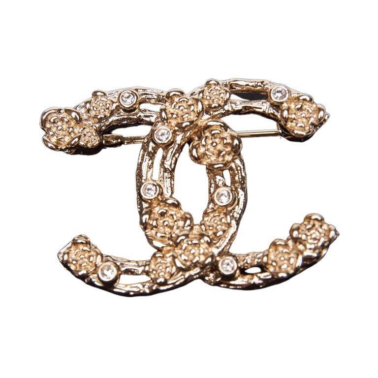Chanel Silver CC Floral Crystal Brooch (2022) For Sale at 1stDibs