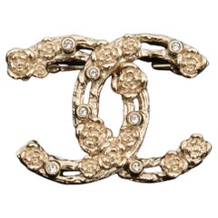 Chanel Silver CC Floral Crystal Brooch (2022)