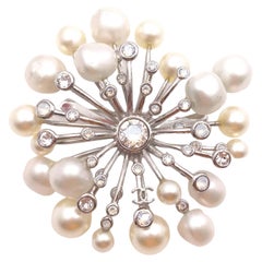 Chanel Silver CC Fresh Water Pearl Crystal Spiky Brooch