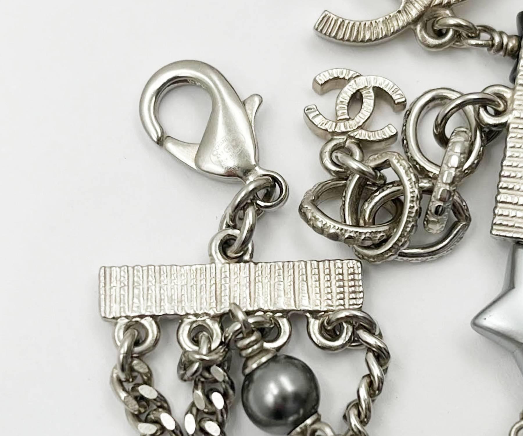 Chanel Silber CC Grau Sterne 4strang Kette Halskette (Kunsthandwerker*in) im Angebot