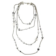 Chanel Silver CC Grey Stars 4 Strand Chain Necklace