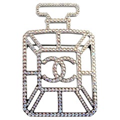 Chanel Silver CC Iridescent Crystal Large Bottle Brooch