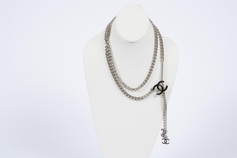 Chanel Classic Silver CC Rhinestone Necklace