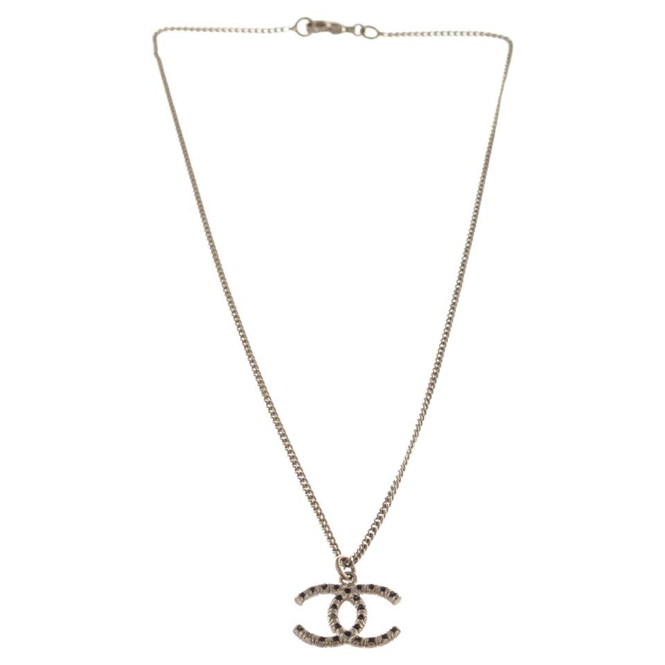 Silver-Tone Long Chain Chanel CC Necklace Features a Solid CC Logo ...