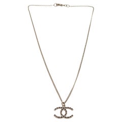 Chanel Silver CC Logo Rhinestone Necklace