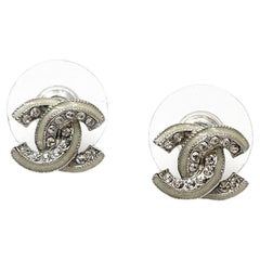 Chanel Silver CC Mint Enamel Crystal Small Piercing Earrings 