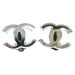 Chanel Silver CC Mirror Large Clip on Earrings