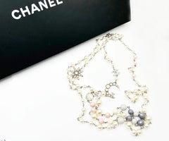 Chanel Silver CC Opal Moon Star Pastel Bead 2 Strand Necklace