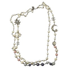 Collar de 2 vueltas Chanel Silver CC Opal Moon Star Pastel Bead