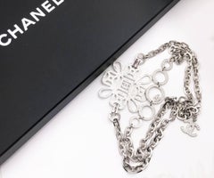 Chanel Silver CC Pendant Ring Crystal Necklace