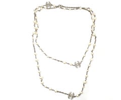 Chanel Silver CC Princess Crystal 60" Super Long Faux Pearl Necklace