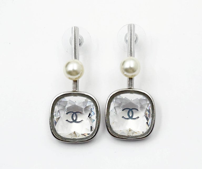 chanel pearl earrings silver stud