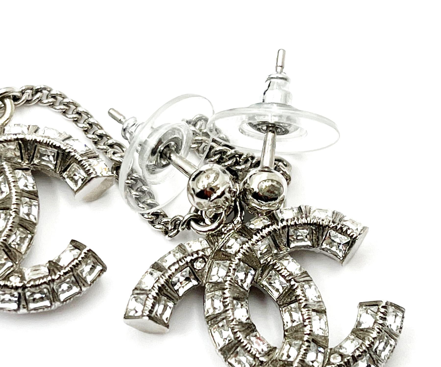 silver chanel drop earrings