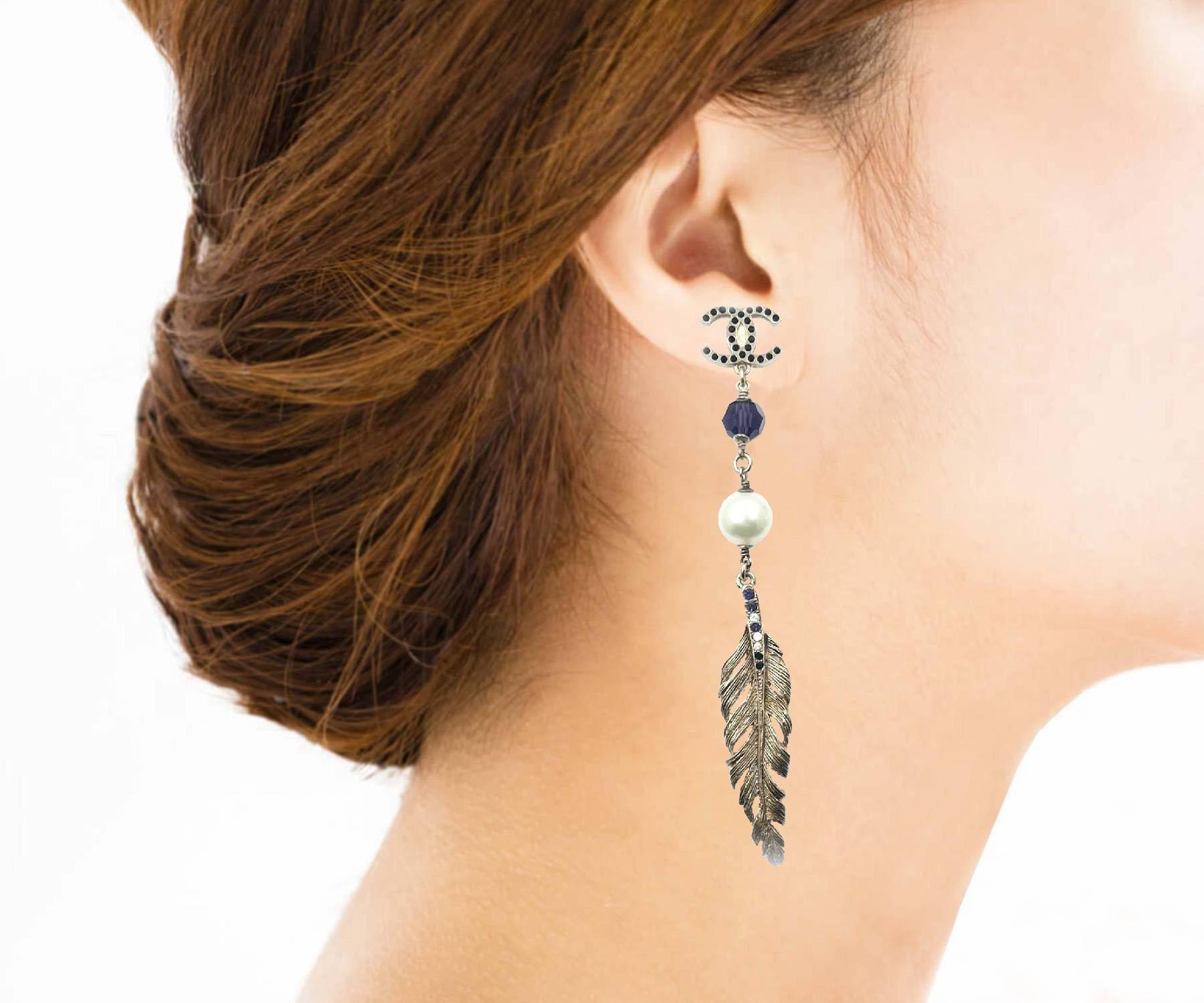 chanel feather earrings