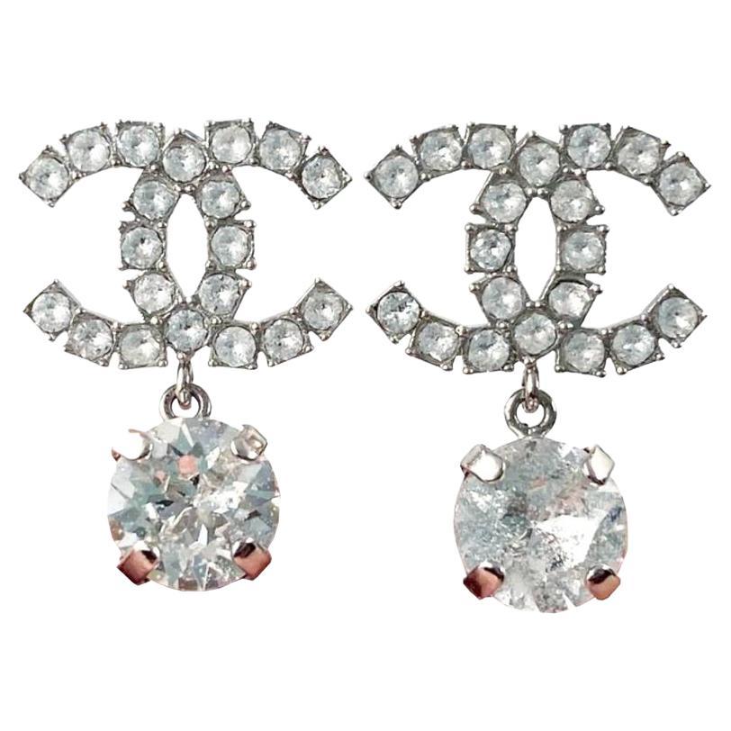 Chanel Silver CC Rocky Cracked Crystal Reissued Piercing Earrings