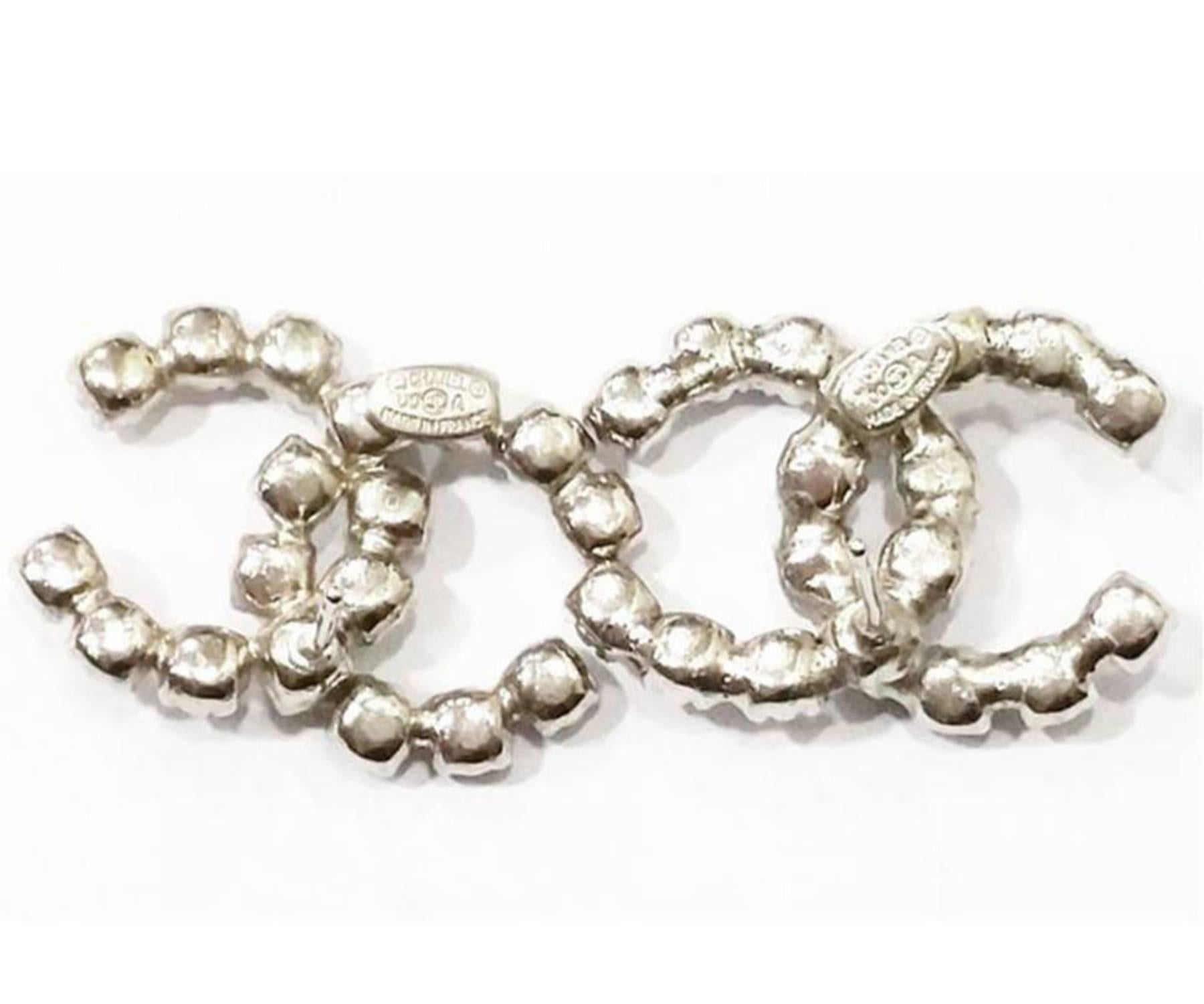 Women's Chanel Silver CC Rocky Super Shiny Crystal Piercing Earrings