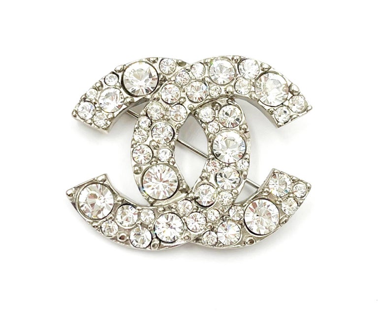 Chanel Silver CC Round Crystal Brooch For Sale at 1stDibs  chanel cc brooch  dupe, chanel pin dupe, chanel.brooch dupe
