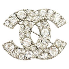 Chanel Silver CC Round Crystal Brooch