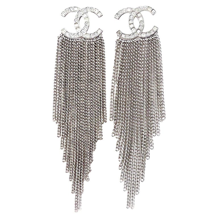Chanel Grey CC Grey Scattering Crystal Large Piercing Earrings For Sale at  1stDibs