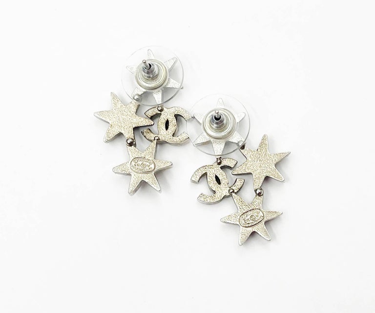 Chanel Silver CC Star Cluster Crystal Piercing Earrings at 1stDibs