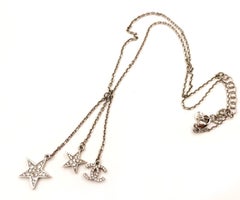 Chanel Silver CC Star Crystal 3 Pendant Necklace