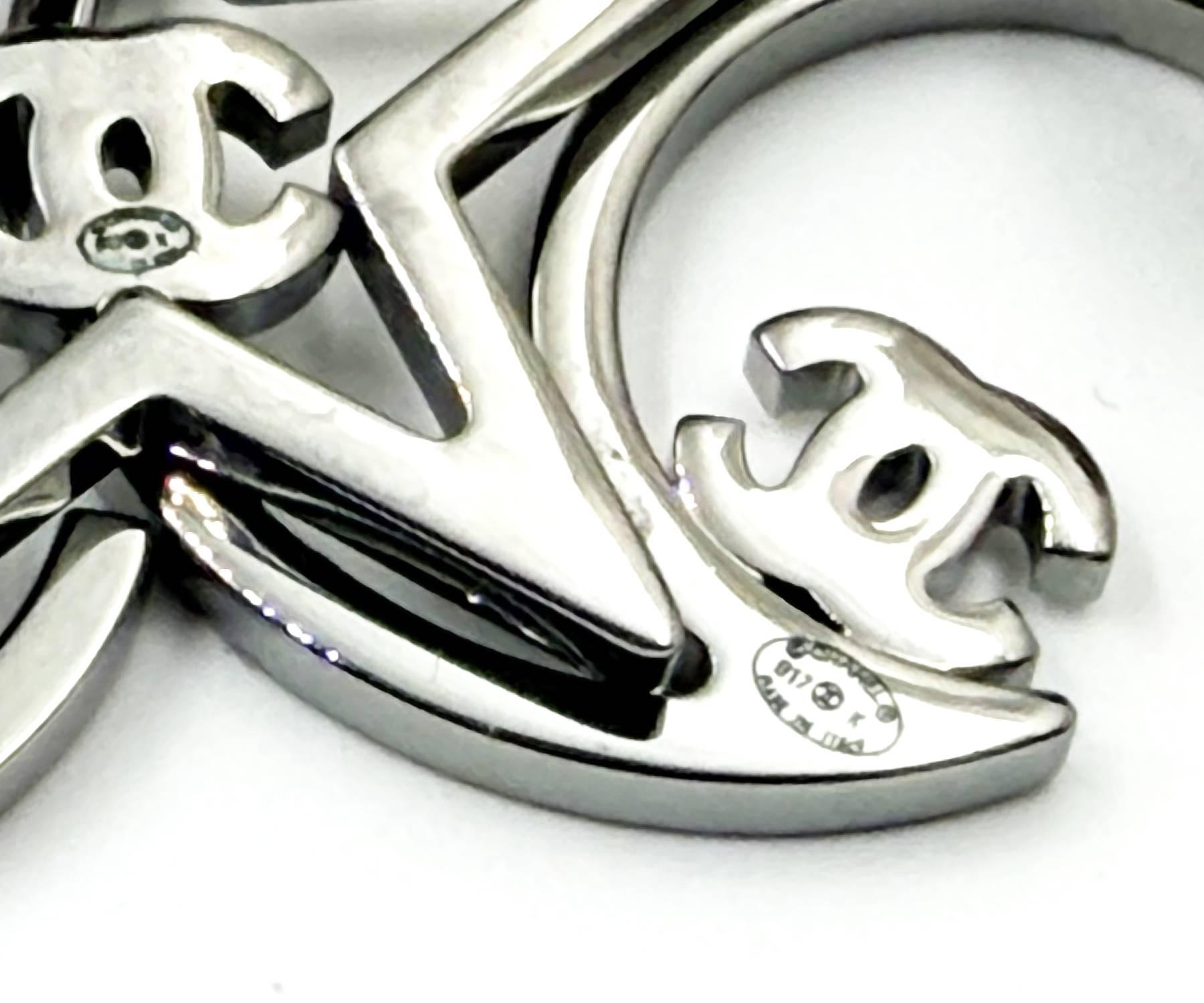 Women's Chanel Silver CC Star Moon Crystal 3 Pins Brooch For Sale