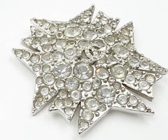 Chanel Silver CC Star Round Crystal Large Brooch