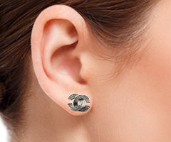 Chanel Silver CC Stripy Small Piercing Earrings