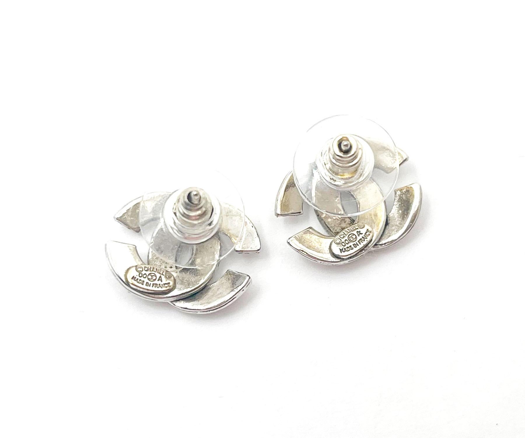 Artisan Chanel Silver CC Stripy Small Piercing Earrings 