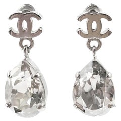 Boucles d'oreilles Chanel Silver CC Tear Drop Crystal Shiny Pierce