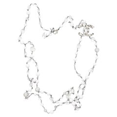 Chanel Silver CC White Iceberg Crystal Ball Pearl 2 Strand Necklace