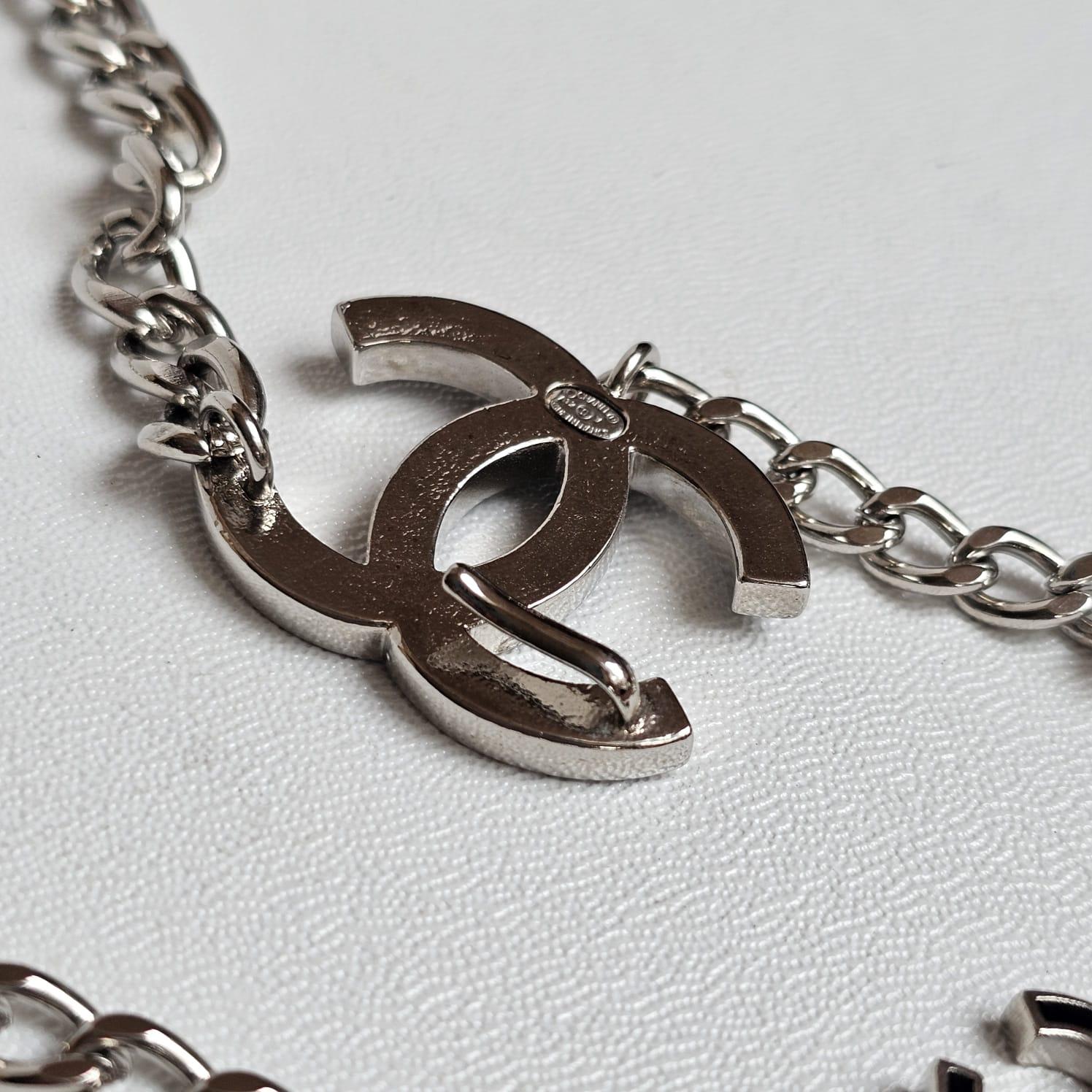 Chanel Silver Chain Dangling Enamel CC Logo Belt 1