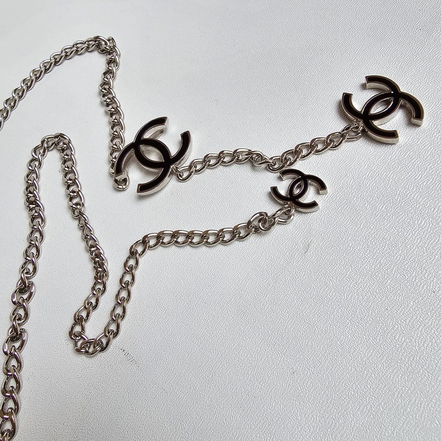 Chanel Silver Chain Dangling Enamel CC Logo Belt 2