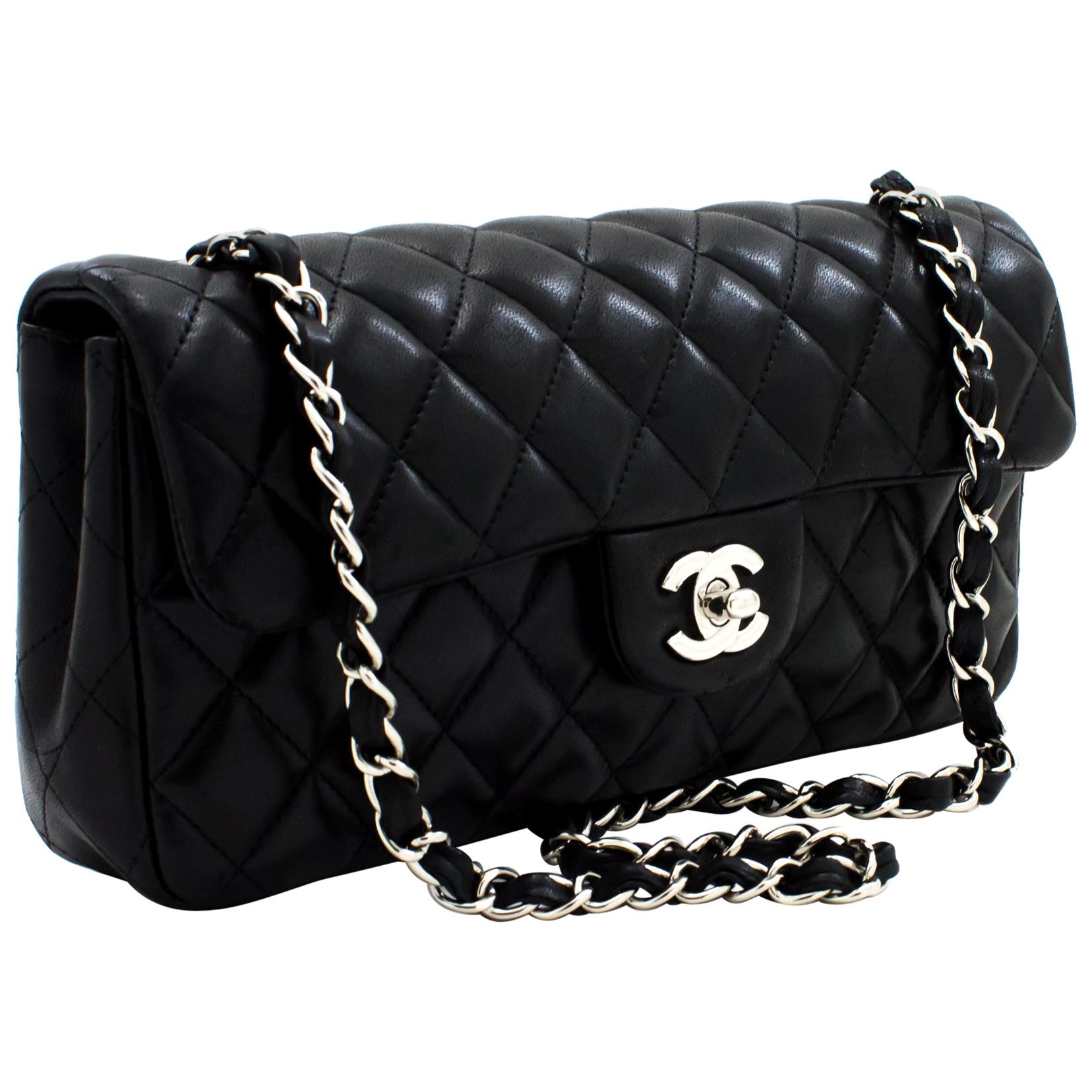 chanel black purse silver chain