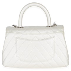 Chanel Silver Chevron Caviar Mini Coco Top Handle Bag